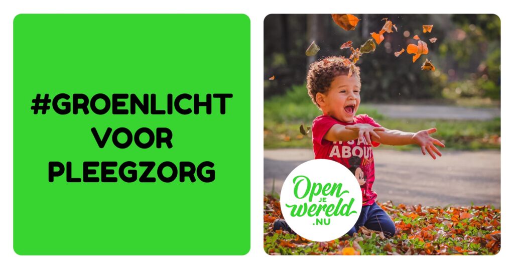 #groenlicht voor pleegzorg jong kindje speelt met de herfstbladeren